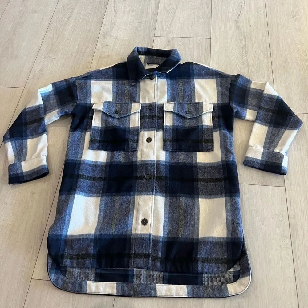 Banana Republic Women Oversize Shirt Jacket Sz XS Blue White Black